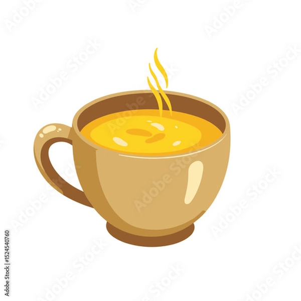 Obraz Turmeric latte vector, steaming in mug on transparent background, ideal for wellness blogs, recipes