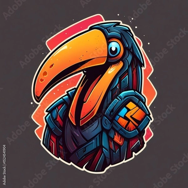 Fototapeta Robotic Toucan: A Futuristic Bird Warrior