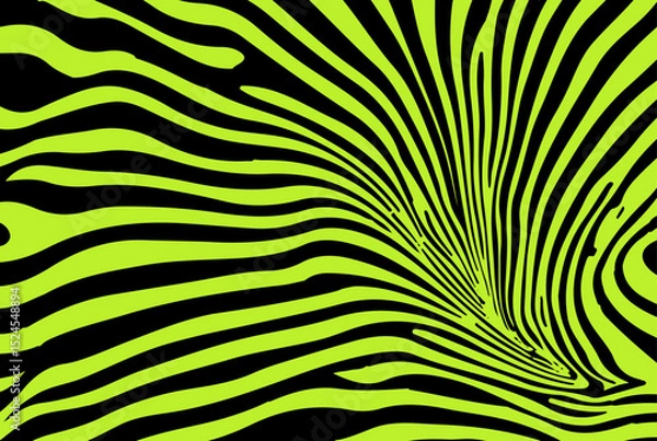 Obraz Vector illustration with flowing black lines on a bright green background, creating a dynamic and abstract zebra-like pattern. This modern op-art style remains a top trend in digital design today.