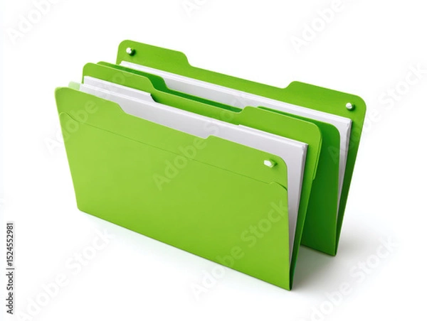 Obraz Green file folder with white papers inside, designed for organizing documents in office or home setting, showing clean and modern look for filing and storage purposes