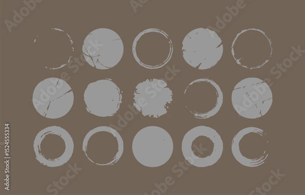 Obraz Fifteen Gray Circular Brush Strokes on a Brown Background Creating a Textured and Abstract Pattern Suitable for Various Design Applications