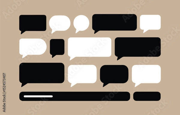 Obraz Collection of Black and White Speech Bubbles for Communication Design graphic design featuring various shapes speech bubbles