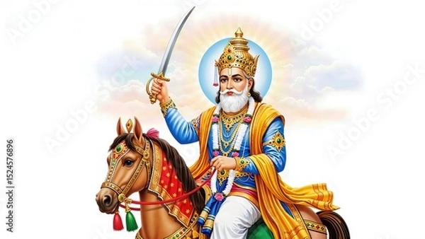 Fototapeta Jhulelal Sai, the divine protector, is depicted as Jhulelal Sai sitting majestically on a horse with a sword. Jhulelal Sai blesses devotees on Chetichand.