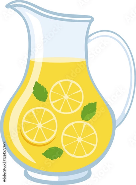 Obraz A refreshing pitcher of lemonade with lemon slices and mint leaves, perfect for a hot day. The bright yellow beverage looks inviting and refreshing.