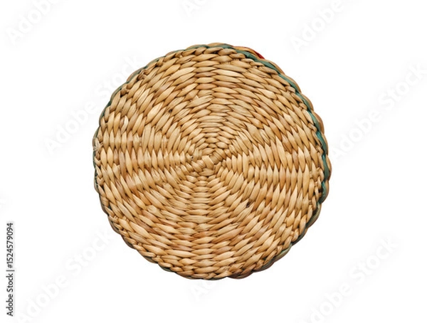 Fototapeta Straw mat weaving circle patterns isolated on white background , clipping path