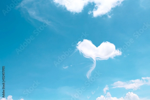 Fototapeta Bright cloud with heart pattern on blue sky design background