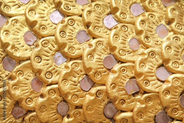 Fototapeta Naga scale seamless patterns on gold yellow background