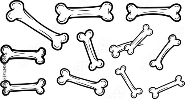 Fototapeta Cartoonish bone with black outline and gray shadow