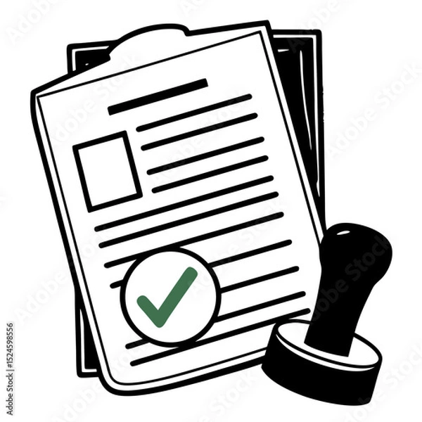 Fototapeta Approved document checklist with rubber stamp graphic