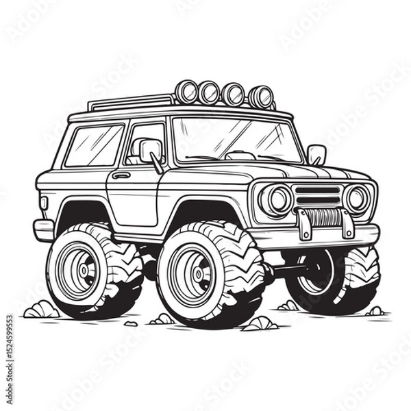 Fototapeta Cartoon funny off road truck suitable for coloring pages - vector illustration
