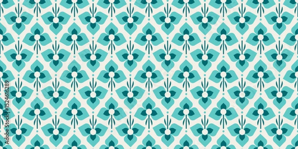 Fototapeta Teal Floral Pattern Design: Elegant Seamless Texture for Textile, Wallpaper, and Fabric