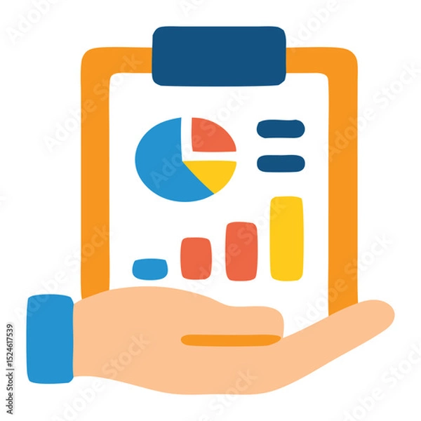 Obraz Finance management icon with clipboard, pie chart, and bar graph. Perfect for business presentations, financial reports, websites, or apps.