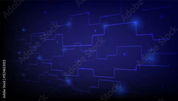 Fototapeta Abstract futuristic blue background with geometric shapes and flow lights. Vector illustration