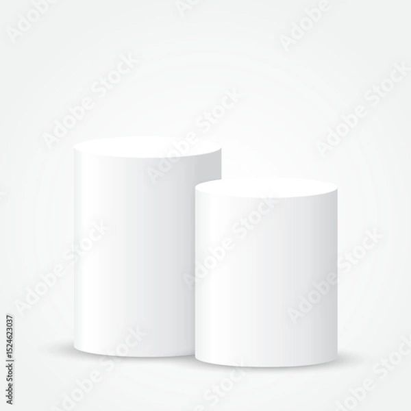 Fototapeta Two white blank podiums stand to show products on white background, Vector illustration.