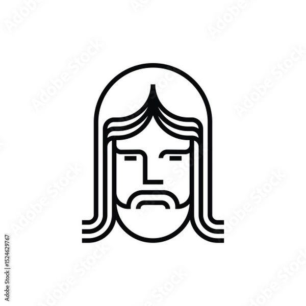 Obraz simple line of adult male face with long hair and beard logo vector