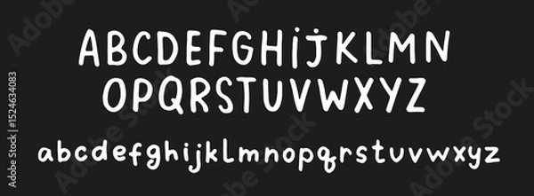 Fototapeta Upper case and lower case handwritten alphabet. Cute cartoon letters. School blackboard with ABC. Line font. 