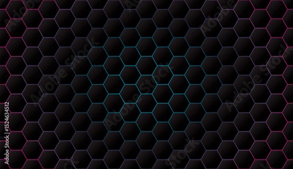 Fototapeta Dark hexagon pattern with colorful light glowing out from the back graphic illustration.