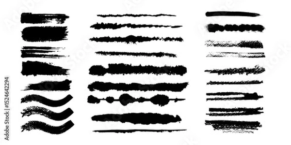 Fototapeta Set of horizontal lines. Marker hand-drawn line border set and scribble design elements. Lines hand drawn paint brush stroke. Vector set isolated on white. Hand drawn  ink brush art. Eps 10