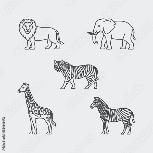 Fototapeta Wild Animal Line art vector Icons Collection