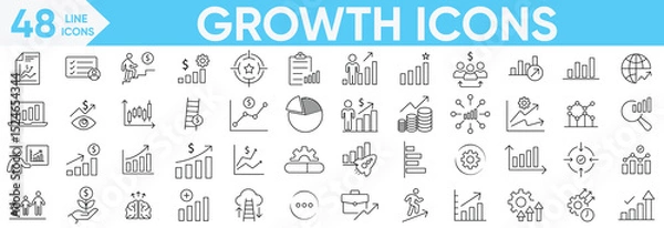 Fototapeta Growth line icon Vector and illustrator set.gain, Coaching, success, career, Vision, Mission, Values, improvement, grow, chart, increase, evolution and development icons.