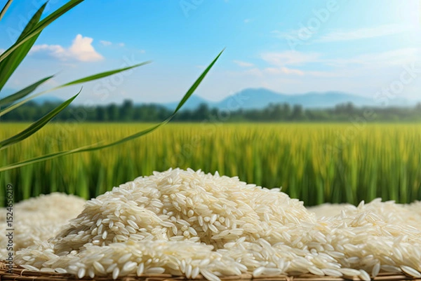 Fototapeta Rice fields with white and paddy rice