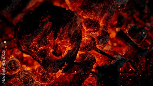 Fototapeta A close-up shot of glowing embers on a fire, showing the intense red and orange hues of the flames. The heat and energy from the fire are visually captured in this powerful image.
