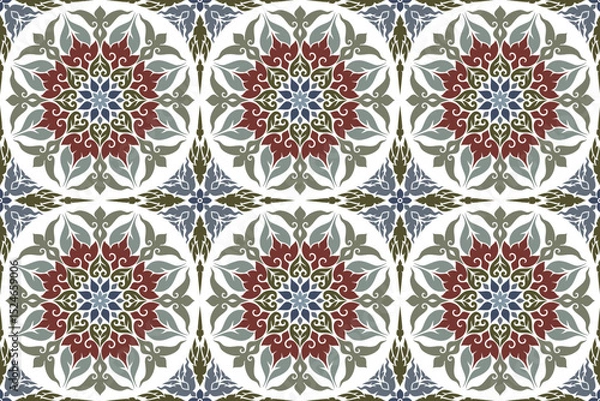 Fototapeta traditional Thai art seamless circle pattern in damask style motifs suitable for tile, textile, wallpaper, clothing, curtain and fabric design isolated illustration vector archive EPS file.