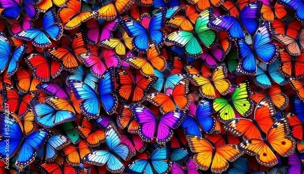 Fototapeta Hundreds of vibrant butterflies in diverse flight patterns, a kaleidoscope of wings,  spring,  invertebrates