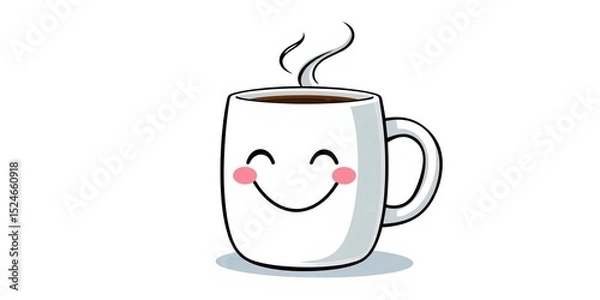 Fototapeta Happy coffee mug with a smiling face, simple doodle style vector illustration,  artwork,  sketch