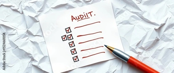Fototapeta Hand-drawn checklist on crumpled paper, vector illustration of business audit,  design,  analysis