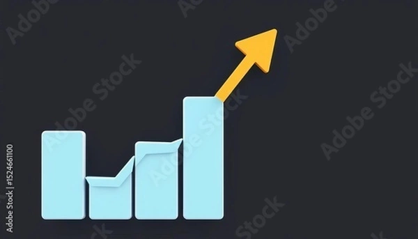 Fototapeta Growing graph icon, upward trending arrow, progress bar, flat design style,  progress,  increase
