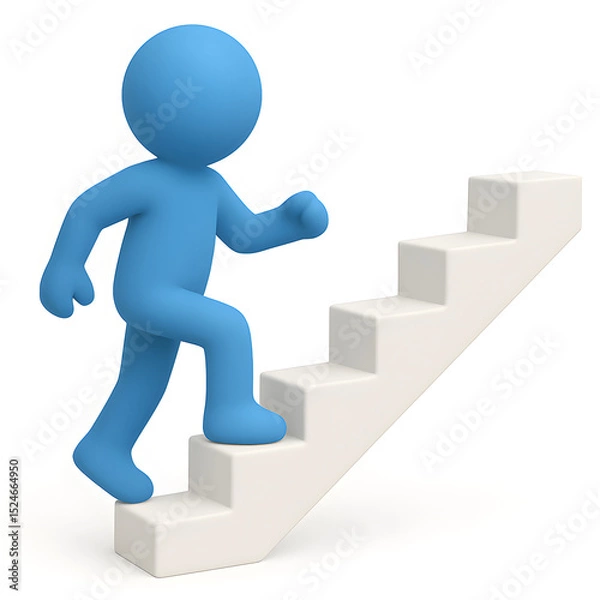 Fototapeta 3D Blue Figure Ascending a Staircase Progress, Growth, and Success