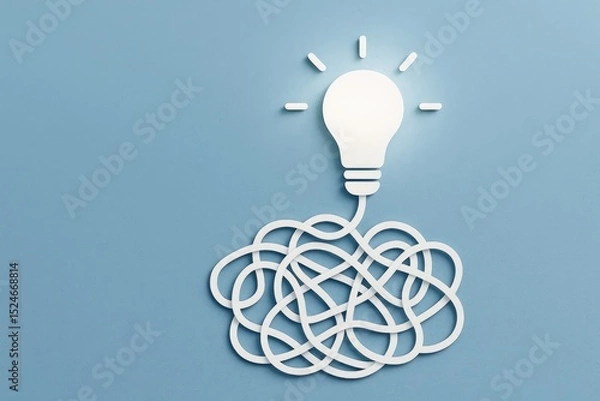 Obraz Bright idea emerging from tangled mess problem solving concept