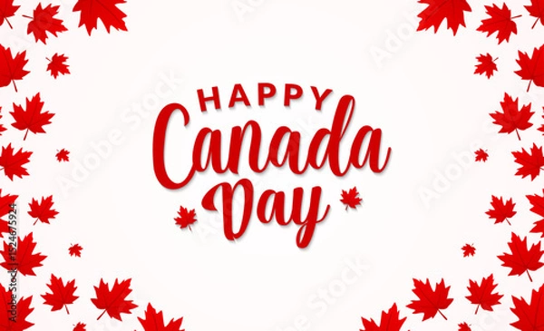 Fototapeta Happy Canada Day background with red maple leaf frame. vector illustration