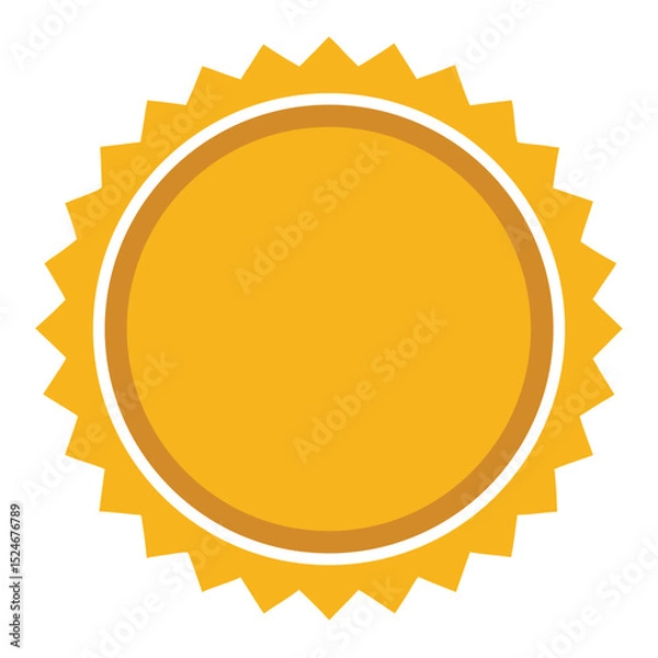Fototapeta Mustard yellow circular badge with jagged edges isolated on white background