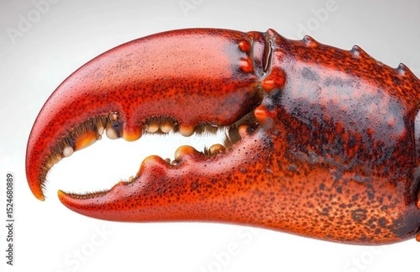 Obraz Close-up of a large red lobster claw with detailed textures and sharp edges isolated on a white background, showing natural patterns and tiny hairs.