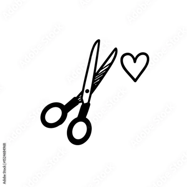 Fototapeta Scissors with heart symbol illustrating tailor atelier concept  