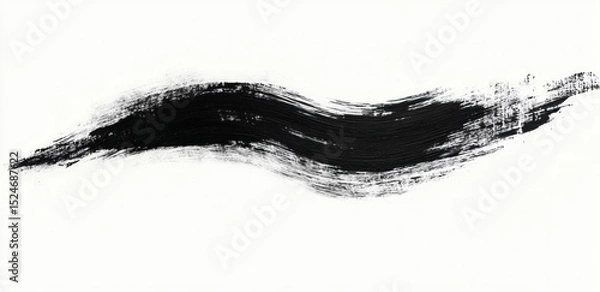 Fototapeta single wide black brushstroke on white background showing textured and uneven paint application with rough edges and gradient of opacity