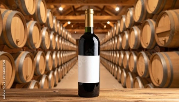 Obraz Wine bottle on rustic wooden table, a still life of beverage and relaxation wine