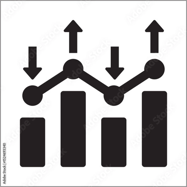 Fototapeta Business data icon. p and down chart icon. Market  statistic symbol. Icon symbol of profit, sales, market, diagram, graph. Vector illustration.