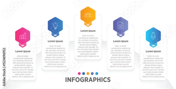 Fototapeta Modern Horizontal progress bar featuring 5 shaped elements, symbolizing the five stages of business strategy and progression. Clean timeline infographic design template. Vector for presentation