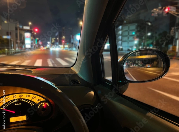 Obraz 信号待ちのドライブ中の車内