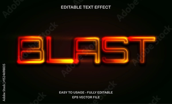 Fototapeta Blast Text, Editable Text Effect Template, Futuristic Red Neon Light Typeface