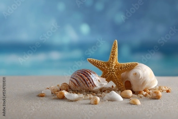 Fototapeta Sea shells and starfish on the beach