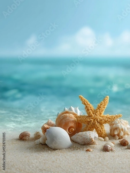 Fototapeta Sea shells and starfish on the beach