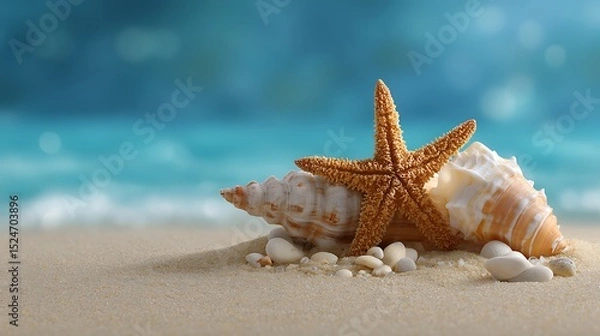 Fototapeta Sea shells and starfish on the beach