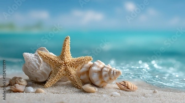 Fototapeta Sea shells and starfish on the beach