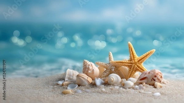 Fototapeta Sea shells and starfish on the beach