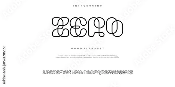 Fototapeta ZERO monoline abstract minimal modern alphabet fonts. Typography technology vector illustration