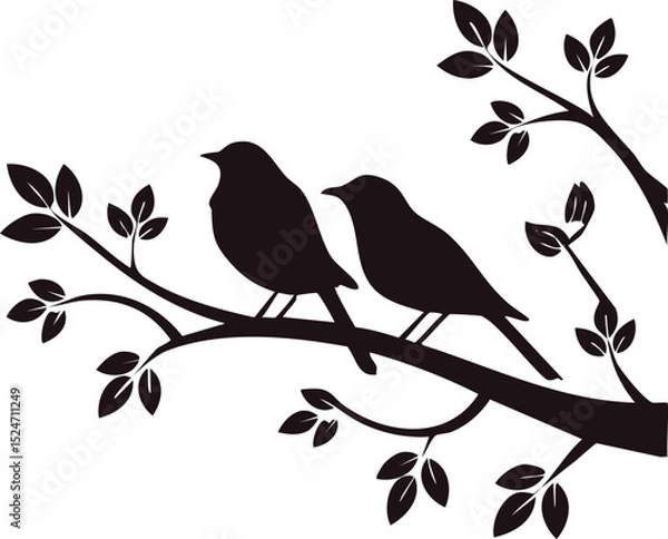 Fototapeta bird on a branch of tree silhouette